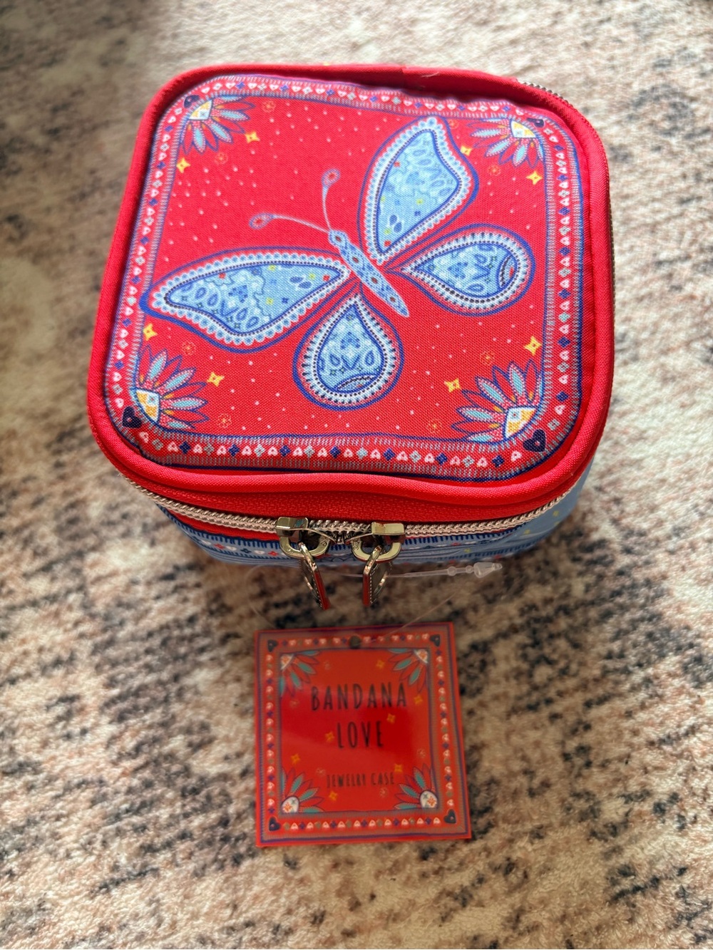 Brighton Red and Light Blue Bandana-Print Travel Case with Butterfly